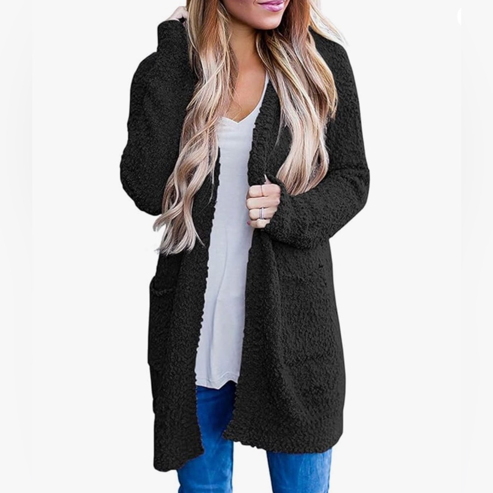Zesica Women’s Chunky Knit Black Cozy Cardigan Sweater With Pockets